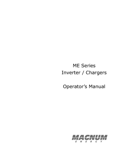 Magnum Energy ME series inverter-charger operators manual - Switch Energy